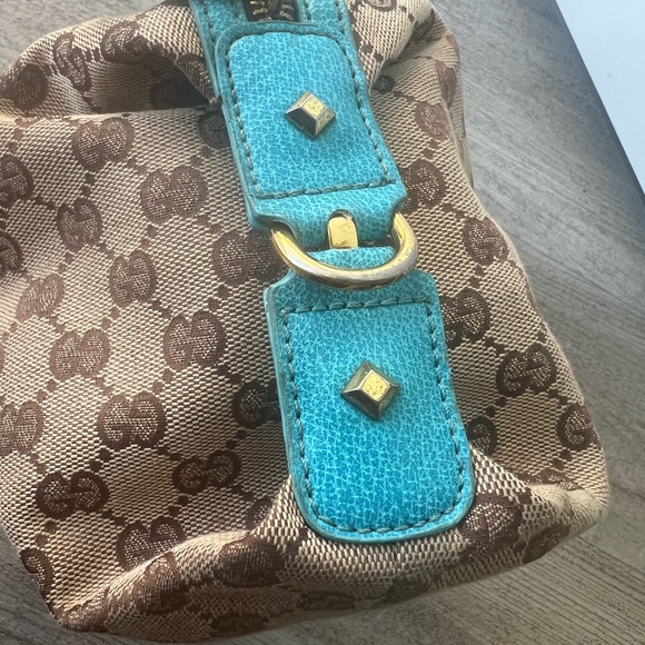 Gucci Tan and Blue Satchel with Signature Monogram - Picture 10 of 13